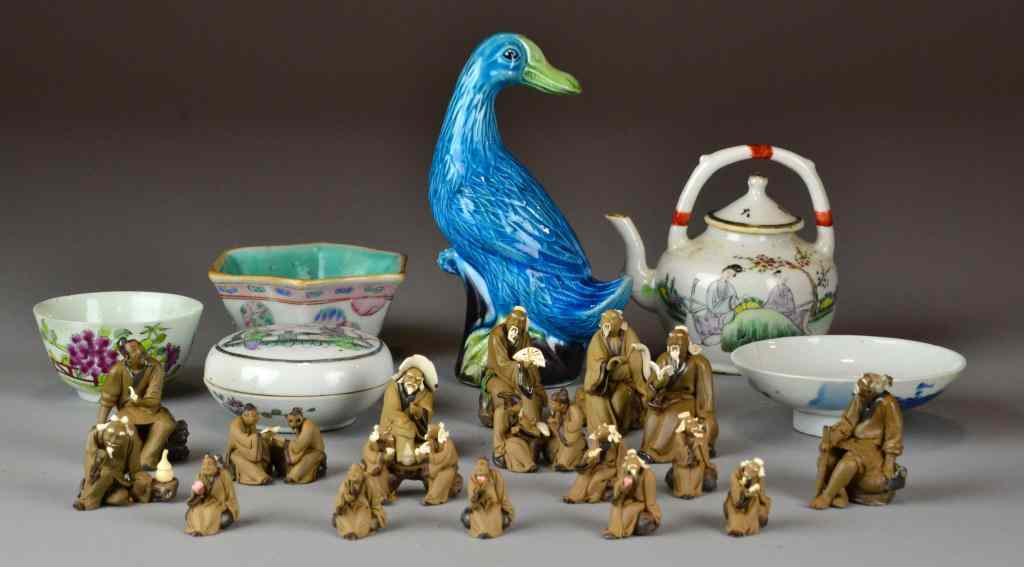 Appraisal: Pcs Chinese Porcelain And PotteryTo include mudmen a porcelain tea