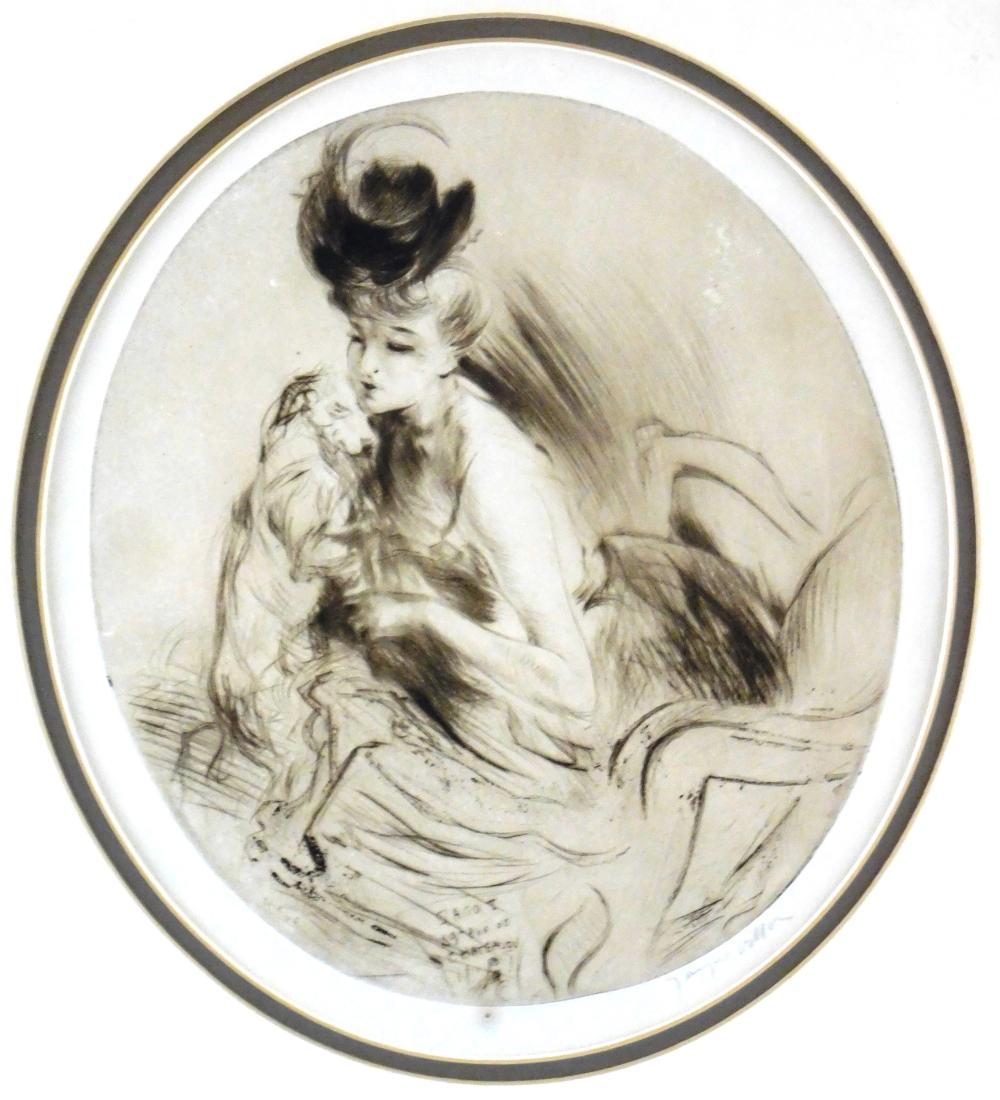 Appraisal: Jacques Villon French - Lady with Dog oval etching depicts