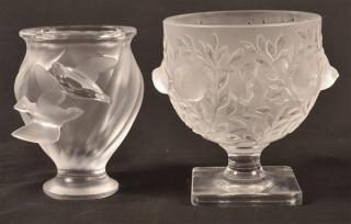 Appraisal: Lalique France Frosted Colorless Glass Vases Two Lalique France Frosted