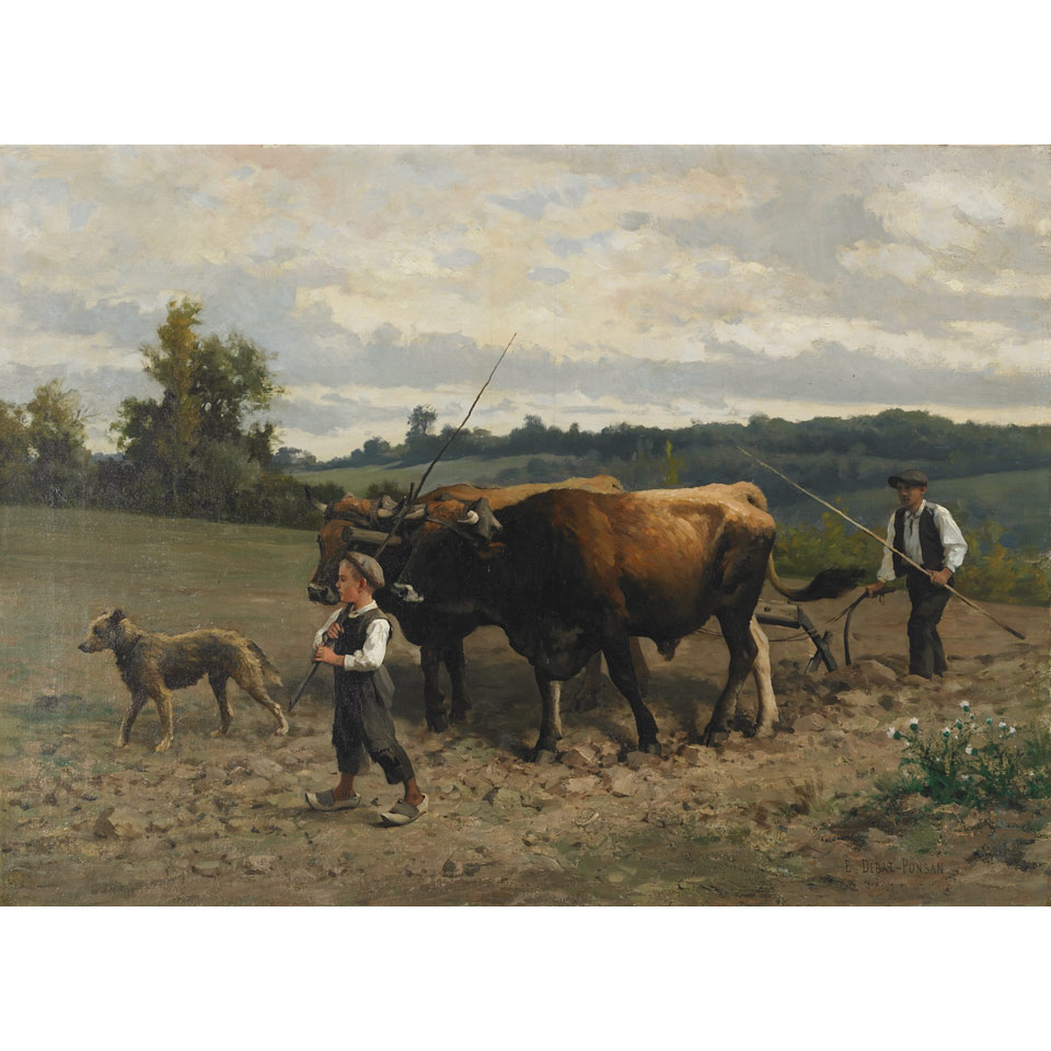 Appraisal: Edouard Bernard Debat-Ponsan - French PLOUGHING Oil on canvas signed