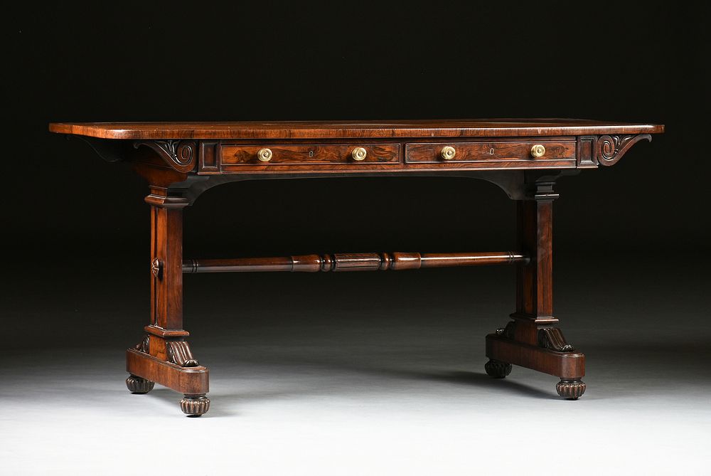 Appraisal: A FINE ENGLISH REGENCY ROSEWOOD AND MAHOGANY LIBRARY DESK WILLIAM