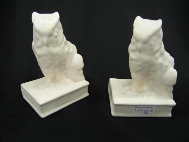 Appraisal: Pair Rookwood Art Pottery Owl Bookends white glaze high x