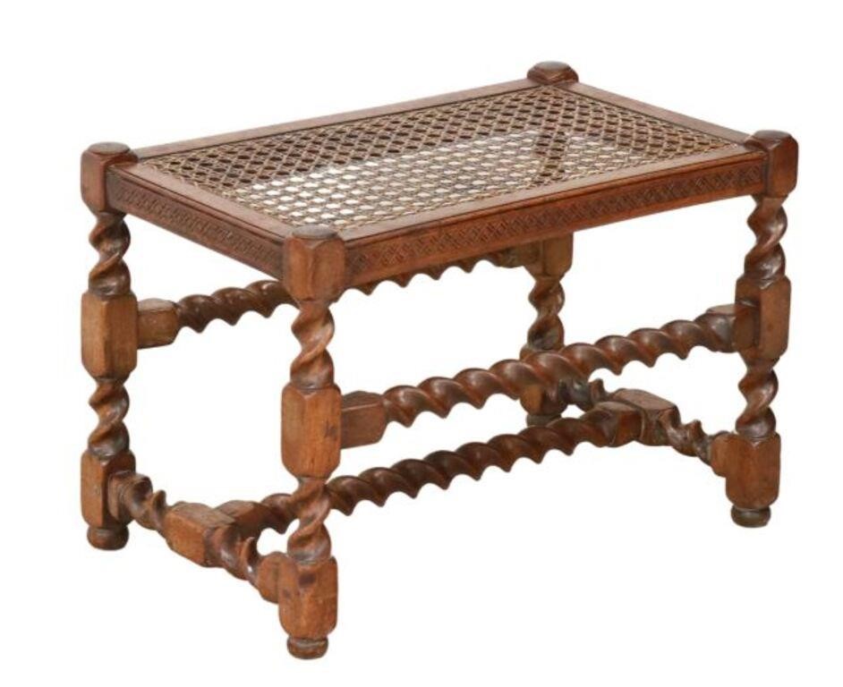 Appraisal: English bench th c cane seat rising on barley twist