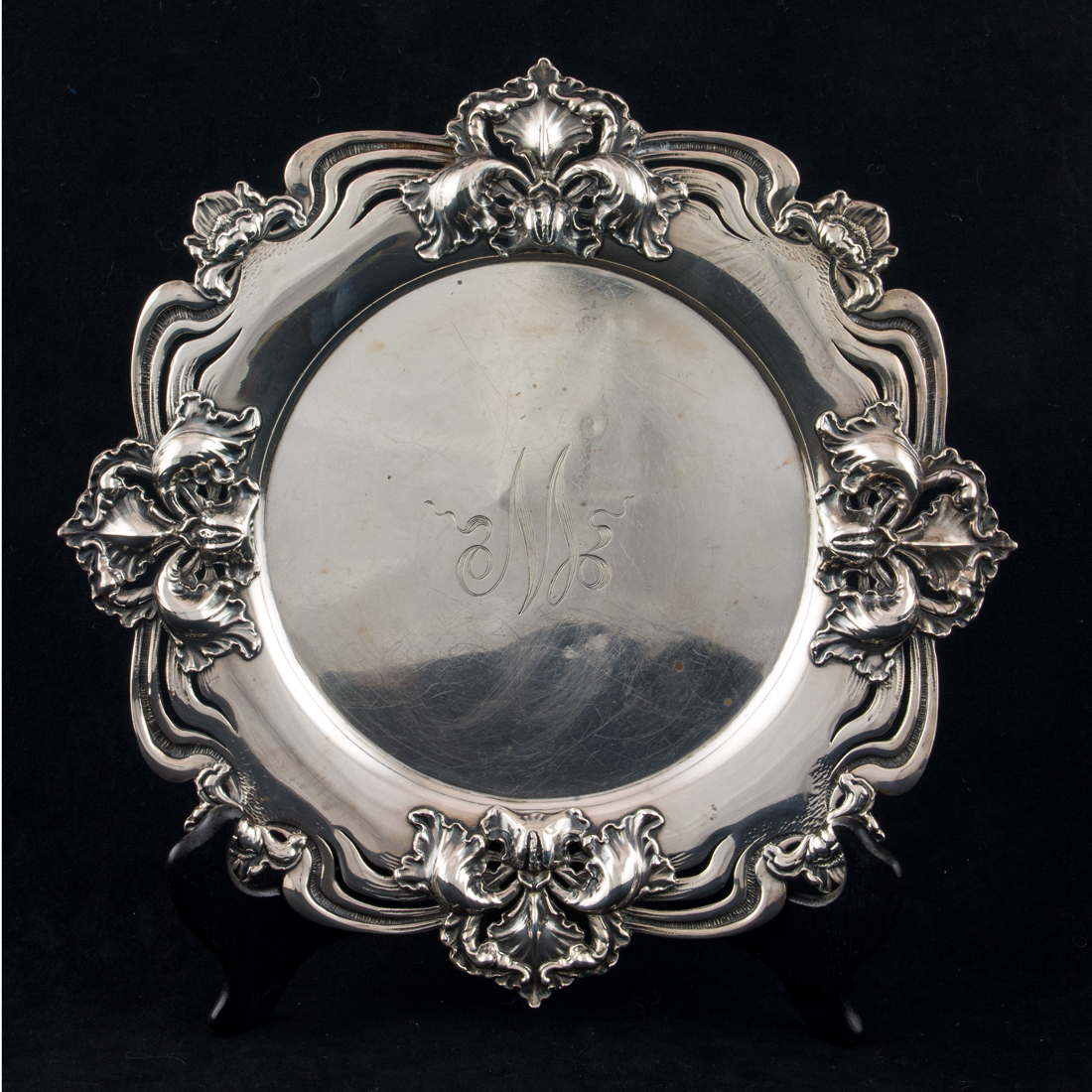 Appraisal: AN ART NOUVEAU SHIEBLER STERLING PLATTER RETAILED BY J B