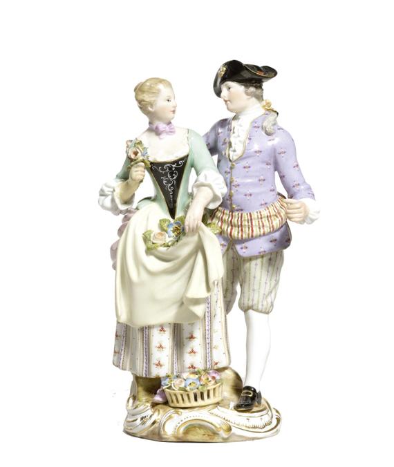 Appraisal: GENTLEMAN AND LADY MEISSEN CIRCA In rococo costume Underglaze blue