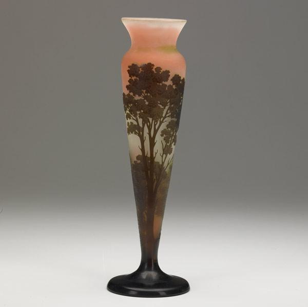 Appraisal: GALLE Cameo glass vase with brown lake landscape on salmon