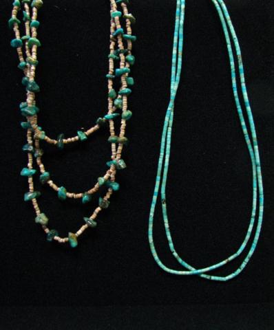 Appraisal: Two Native American necklaces including turquoise nugget and shell triple