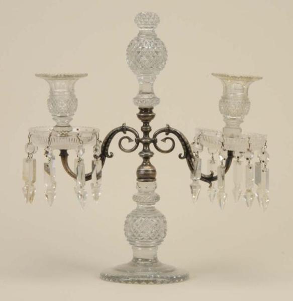 Appraisal: Cut Crystal Two-Light Candelabra Description Circa Possibly English Scrolled silver