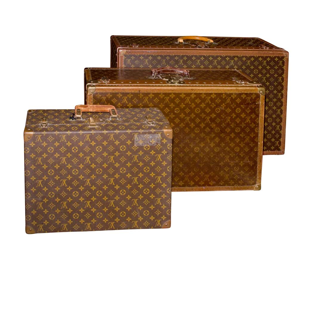 Appraisal: Group of Three Louis Vuitton Suitcases Including two Alzer examples