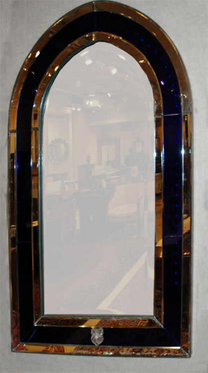 Appraisal: English Cobalt Glass Arched Top Mirror Estimate -