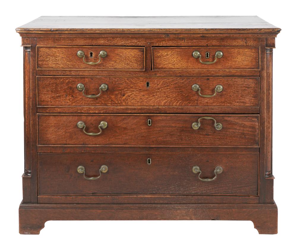 Appraisal: GEORGIAN-STYLE OAK CHEST OF DRAWERS th century with two short