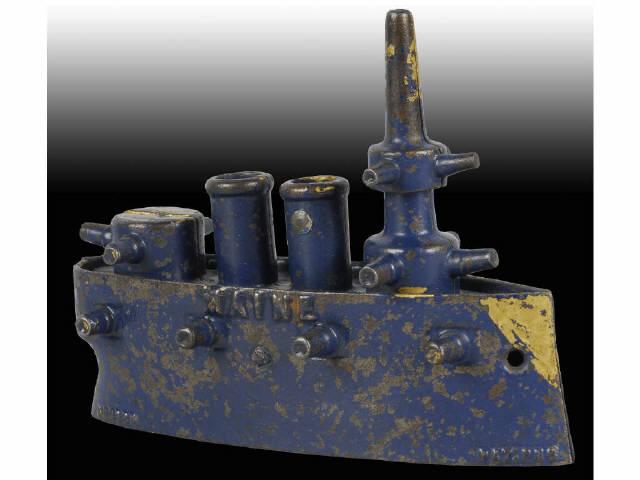 Appraisal: Cast Iron Large Maine Battleship Still Bank Description Made by