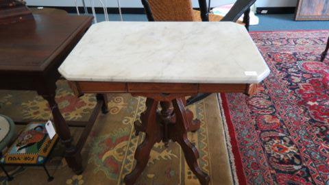 Appraisal: Marble Top Table carved Eastlake style tall X top