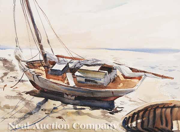 Appraisal: Claude W Montgomery American - Beached Sloop watercolor signed lower