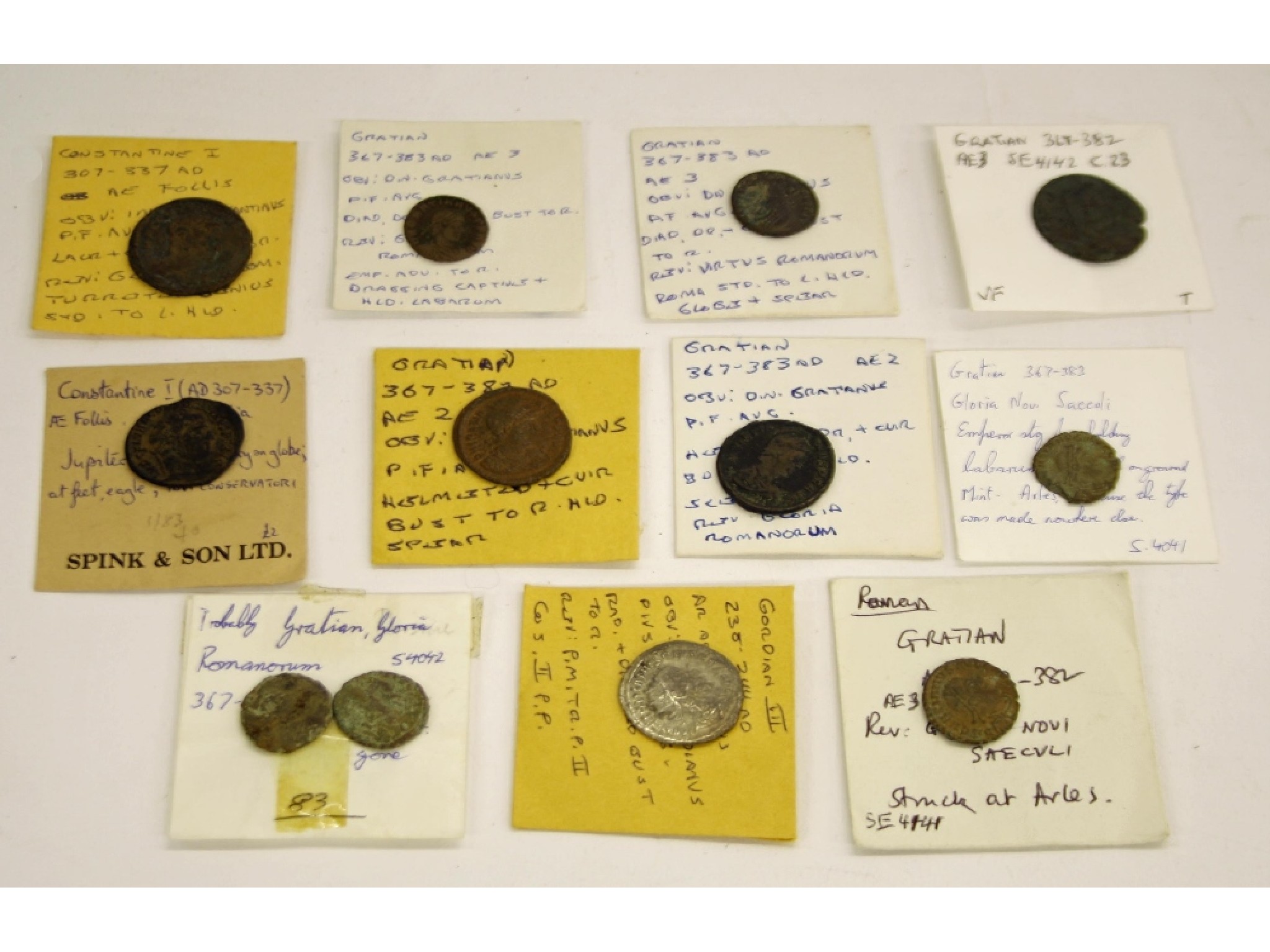 Appraisal: Small collection of Romanic coins each within an inscribed envelope