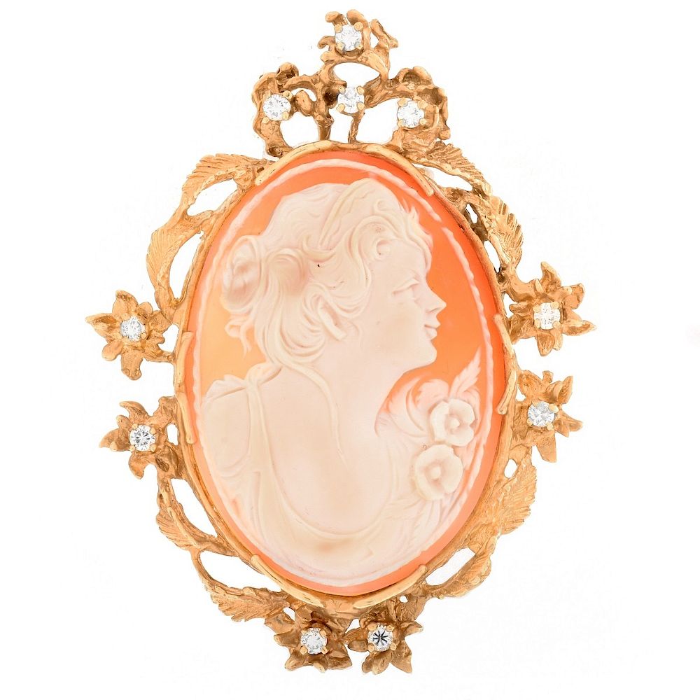 Appraisal: Diamond Carved Shell and K Cameo Brooch Carved Shell Cameo