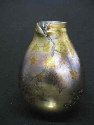 Appraisal: Art Glass Vase dragonfly foliage irridescent signed '' x ''