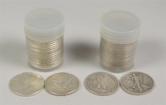 Appraisal: Roll of Walking Liberty Halves All dated some with mint