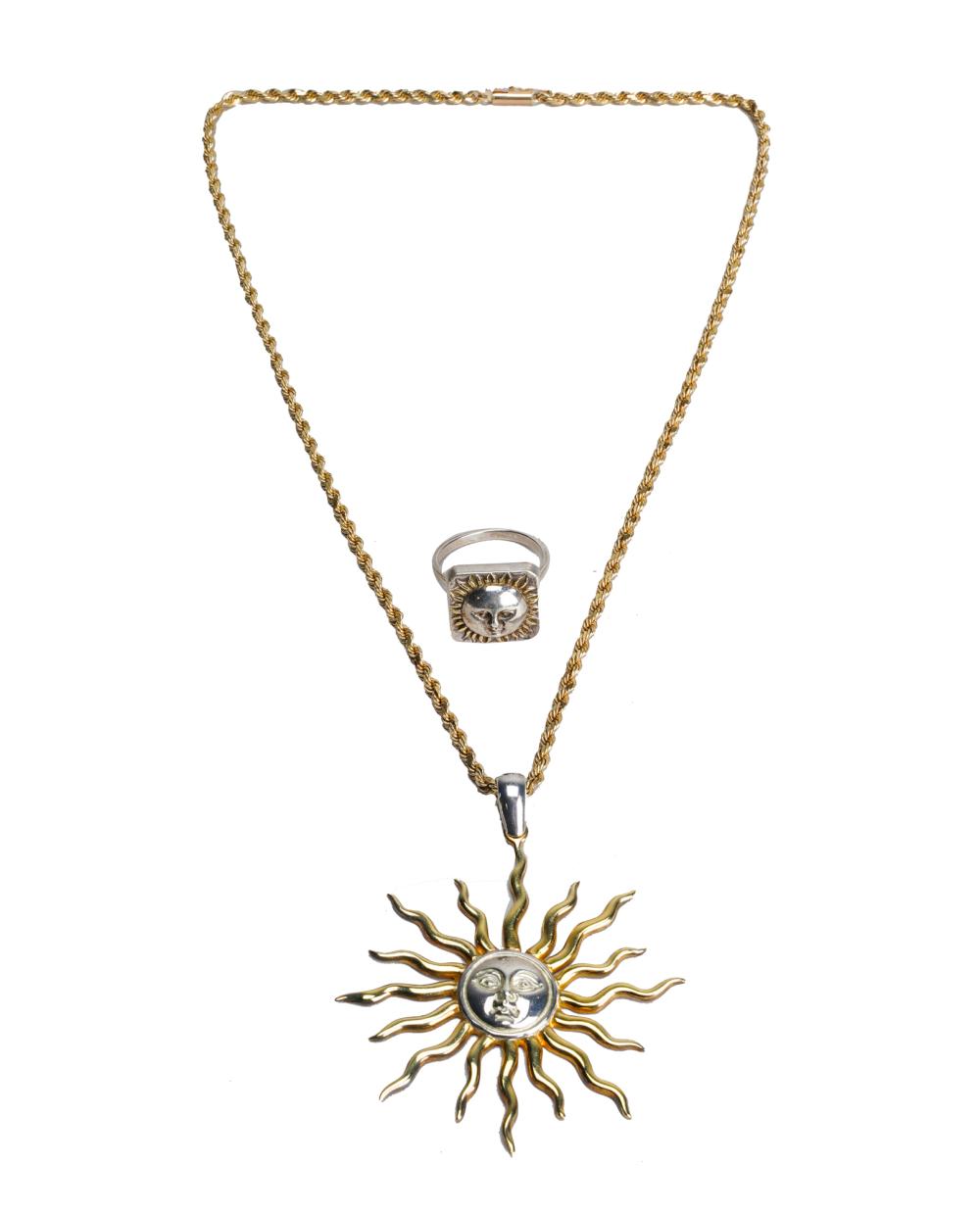 Appraisal: SERGIO BUSTAMANTE KARAT GOLD STERLING NECKLACE RINGcomprising a sterling and