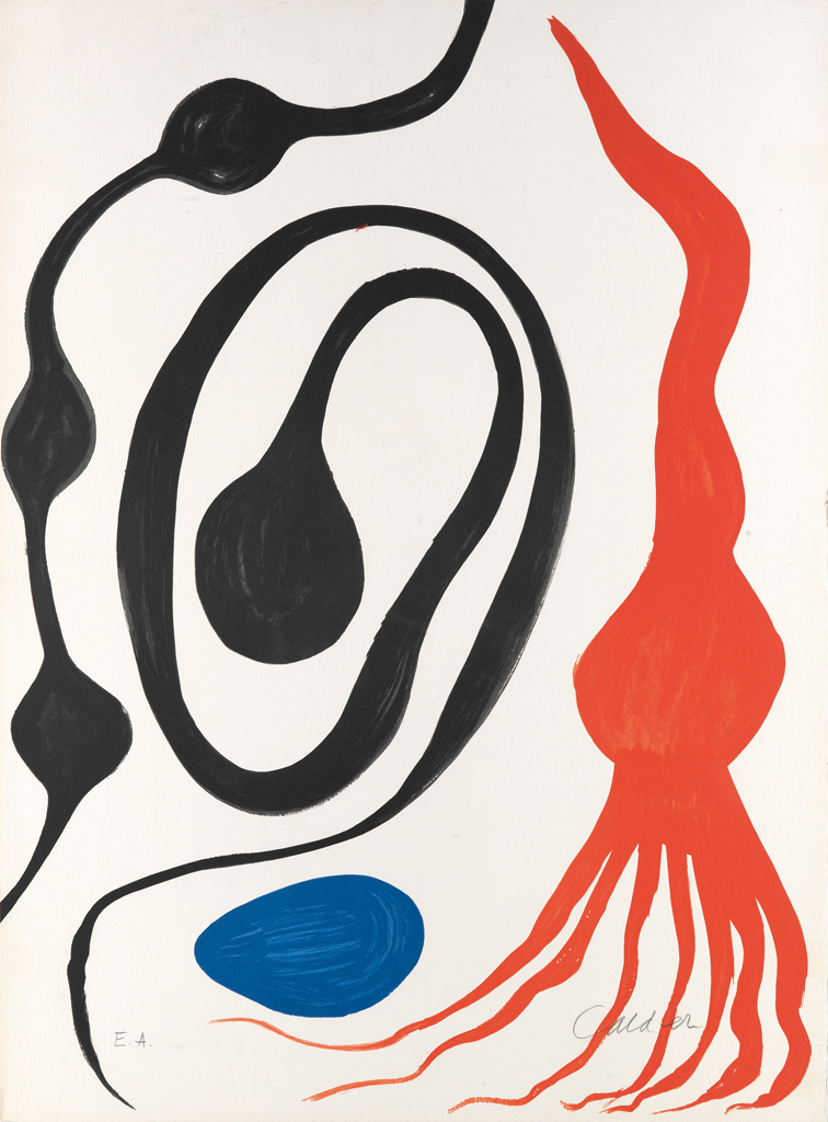 Appraisal: ALEXANDER CALDER Aquatic Forms with Red Squid Color lithograph on