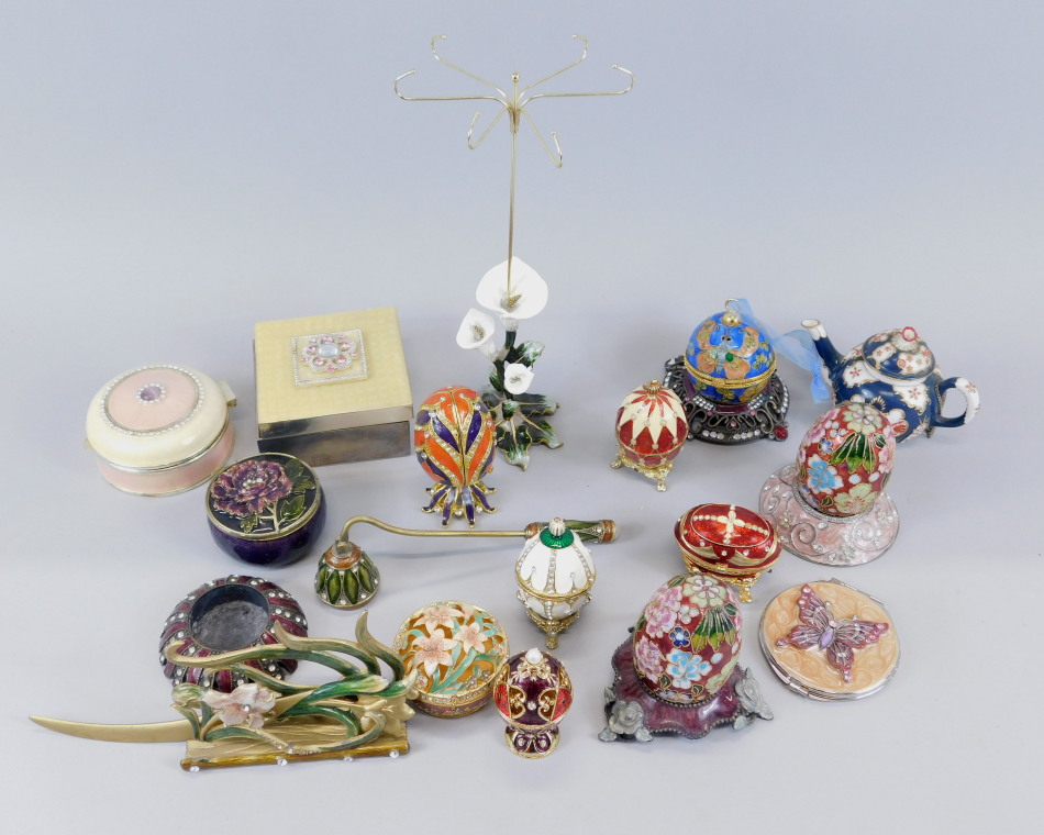 Appraisal: A large quantity of modern enamel style metal trinket boxes