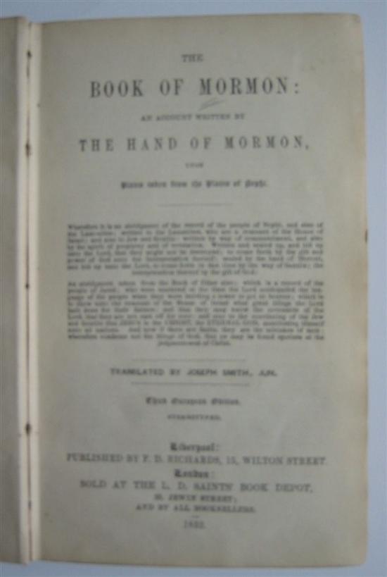 Appraisal: MORMONS Smith Joseph translator Book of Mormon An Account Written