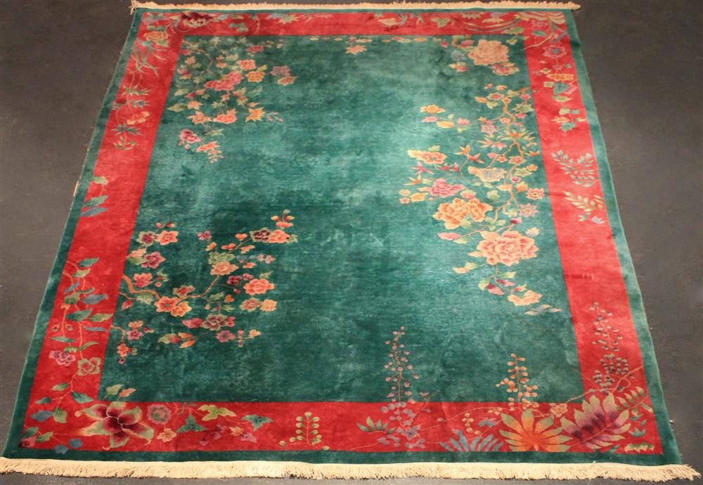 Appraisal: ART DECO NICHOLS STYLE WOOL RUG bright flowers on a