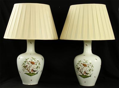 Appraisal: A set of four Herend porcelain table lamps decorated birds