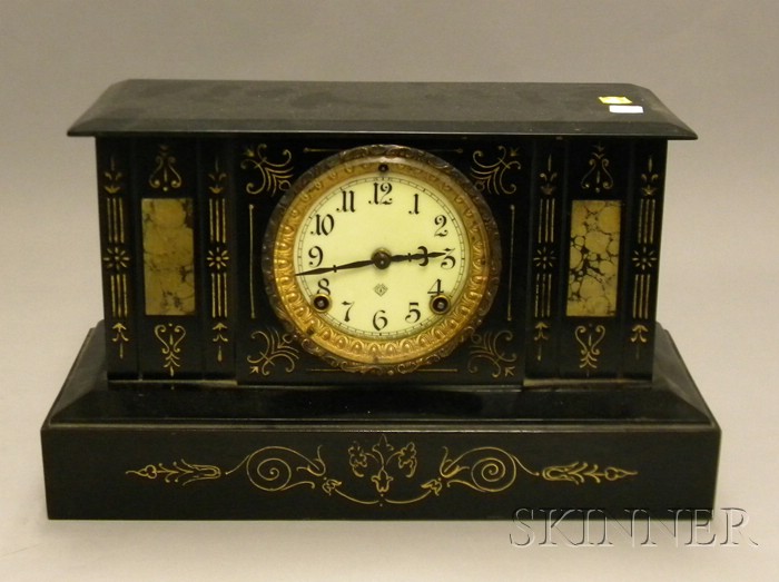 Appraisal: Black Mantel Clock by Ansonia Brooklyn New York enameled metal