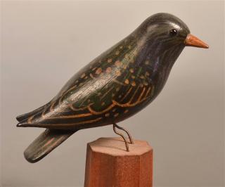 Appraisal: Antique Carved and Painted Wood Song Bird Perched on an