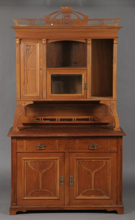 Appraisal: ART NOUVEAU BUFFET DEUX CORPS circa Upper case with carved