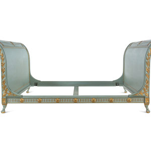 Appraisal: A Custom Directoire Style Blue-Painted and Parcel Gilt Double-Size Bed