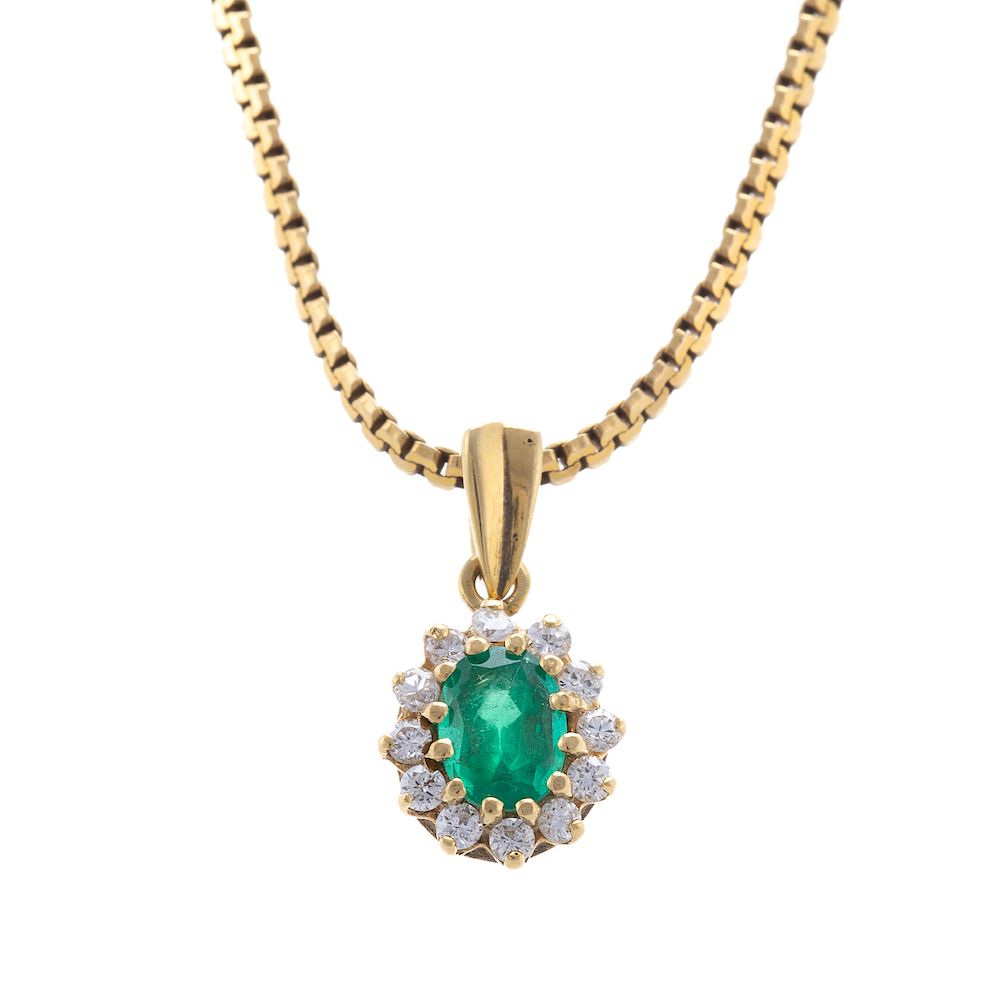 Appraisal: A Ladies Oval Emerald Diamond Pendant in K K yellow