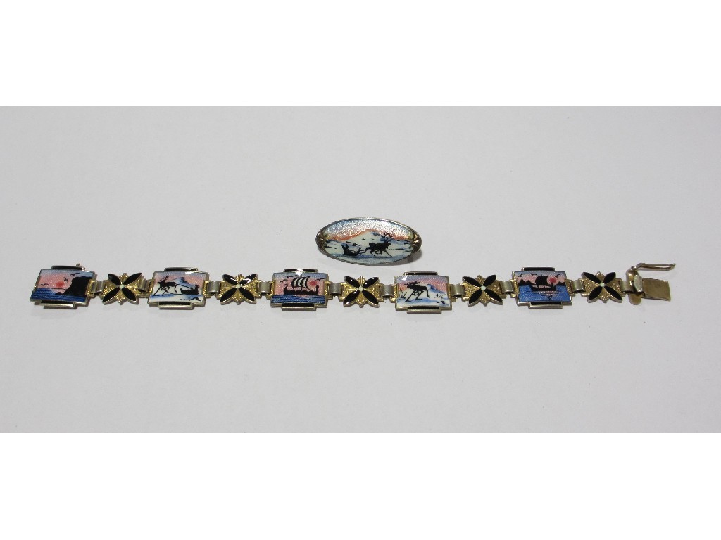 Appraisal: Norwegian silver and enamel bracelet and brooch