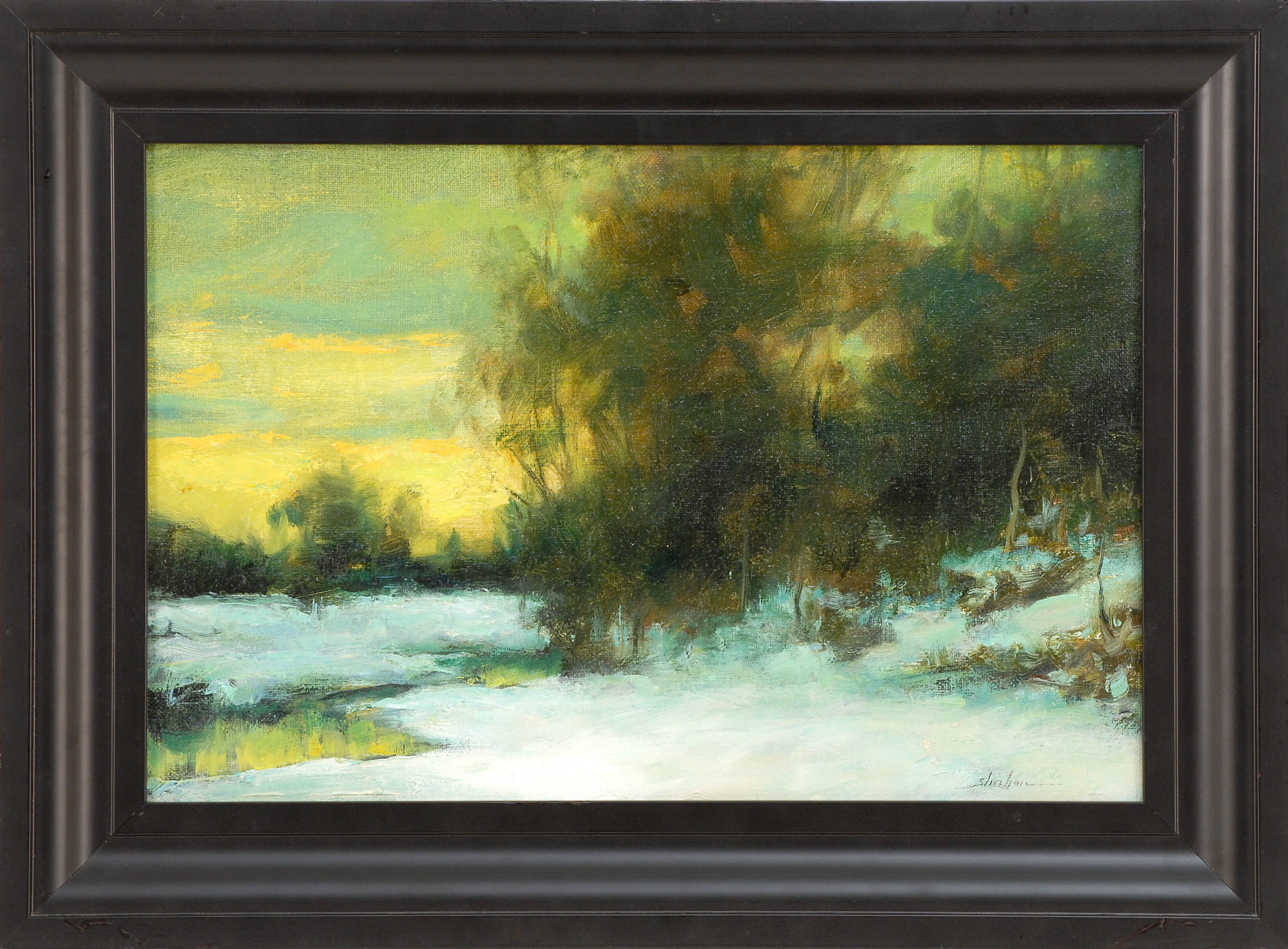 Appraisal: DENNIS SHEEHANAmerican ContemporarySunset winter landscape Signed lower right Sheehan Oil