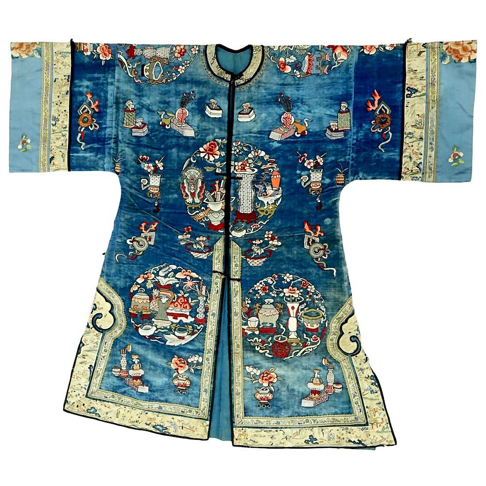 Appraisal: th C Chinese Embroidered Velvet Robe th Century Chinese Embroidered