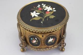 Appraisal: Guttin Gilt-Bronze and Pietra Dura Mounted Jewelry This round jewelry