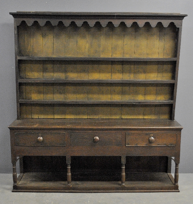 Appraisal: - Welsh oak pewter cupboard th c with molded cornice