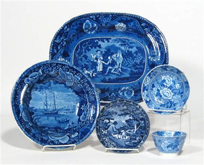 Appraisal: Group of five Staffordshire blue transfer-printed items th century Comprising