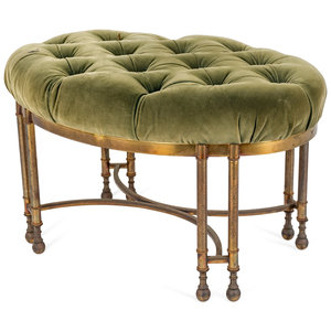 Appraisal: A Neoclassical Style Button-Tufted Velvet -Upholstered Gilt-Metal Stool TH CENTURY