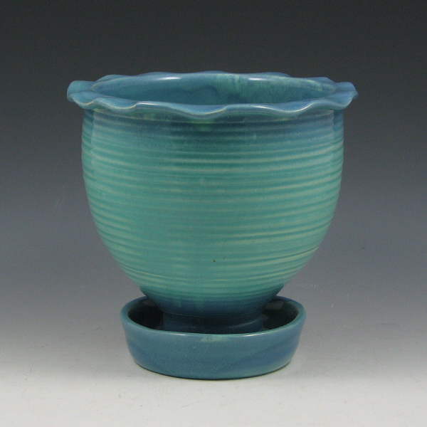 Appraisal: Weller flower pot with attached saucer in blue and turquoise