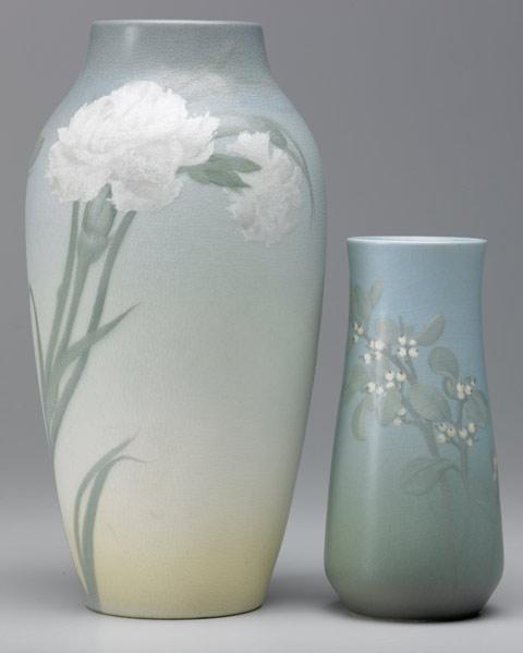 Appraisal: ROOKWOOD Two Vellum vases one tall and fine painted by