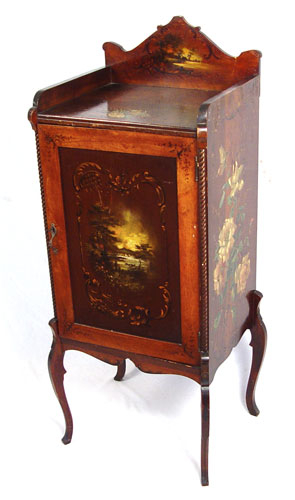 Appraisal: PAINT DECORATED VICTORIAN MUSIC CABINET Painted landscape on door an