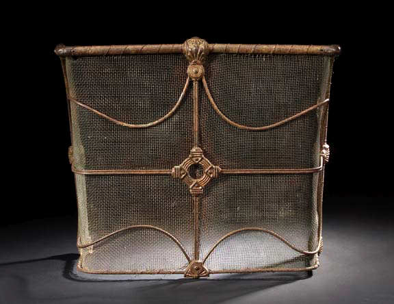 Appraisal: French Patinated Cast-Iron and Wire Mesh Fireplace Screen of small