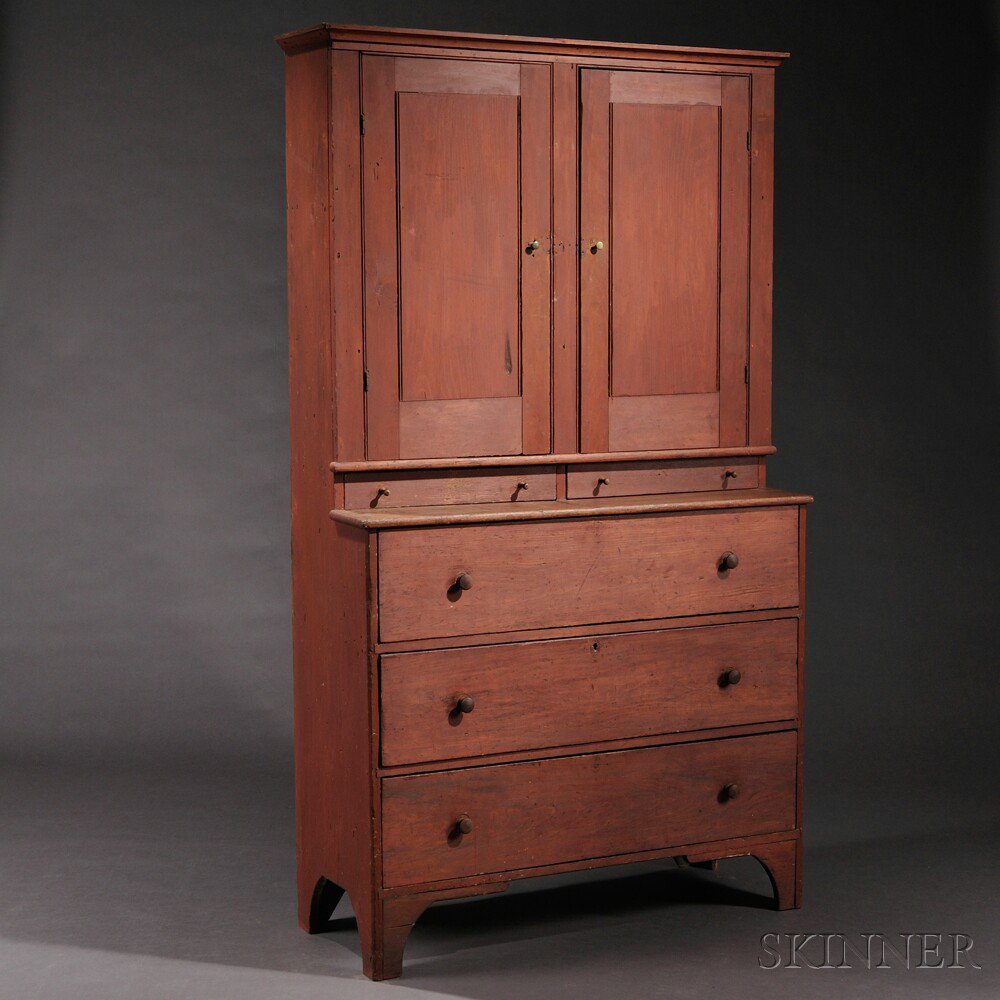 Appraisal: Shaker Red-painted Pine Cupboard probably New England th century the