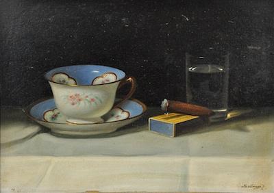 Appraisal: Jolan Szilagyi Hungarian - Still Life with Teacup Oil on