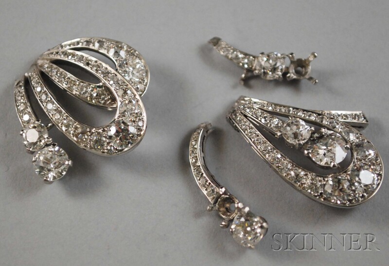 Appraisal: Four Platinum and Diamond Elements including two former brooches total