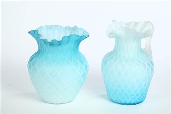 Appraisal: TWO PIECES OF ART GLASS Both light blue satin glass