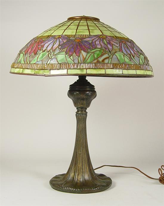 Appraisal: Leaded Glass Lamp Leaded glass lamp shade diameter with poinsettia