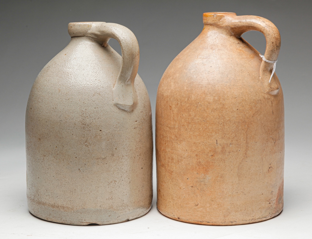 Appraisal: TWO AMERICAN STONEWARE JUGS Second half th century Applied handles